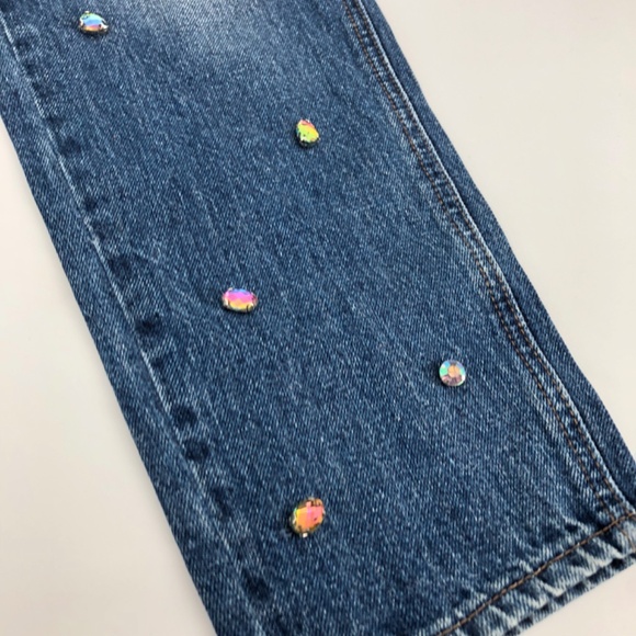 Buffalo David Bitton Womens Girlfriend Jeans Sz 27 High Rise Relaxed Rhinestones - Picture 9 of 15